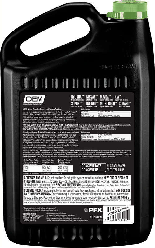 ANTIGEL + LIQUIDE DE REFROIDISSEMENT VERT   POUR VÉHICULES DE FABRICATION ASIATIQUE