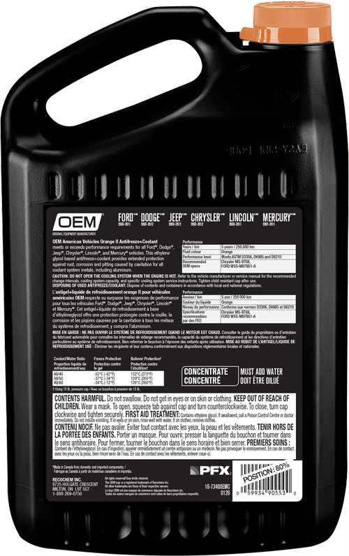 ANTIGEL + LIQUIDE DE REFROIDISSEMENT ORANGE II POUR VÉHICULES DE FABRICATION AMÉRICAINE