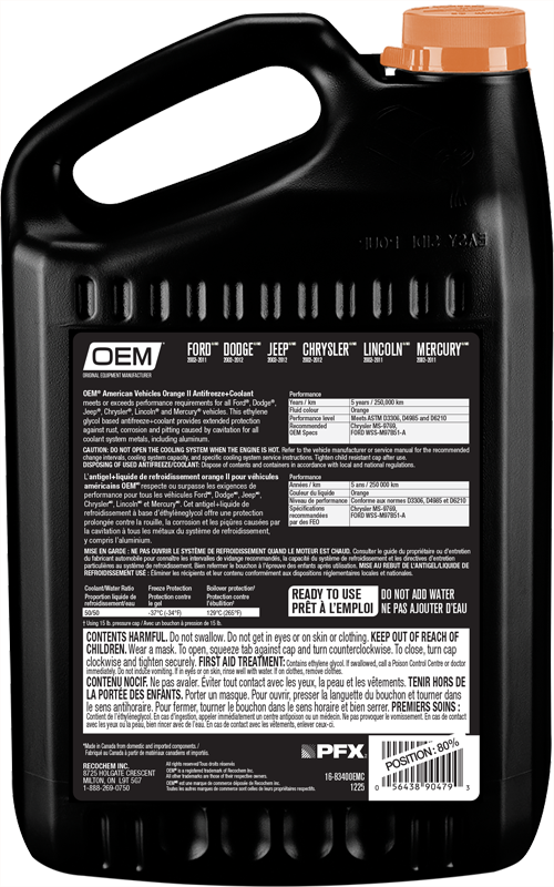 ANTIGEL + LIQUIDE DE REFROIDISSEMENT ORANGE II POUR VÉHICULES DE FABRICATION AMÉRICAINE
