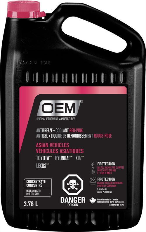 Antigel + liquide de refroidissement rose  pour véhicules de fabrication asiatique