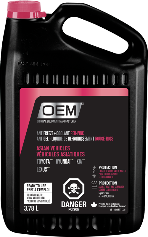 Antigel + liquide de refroidissement rose  pour véhicules de fabrication asiatique