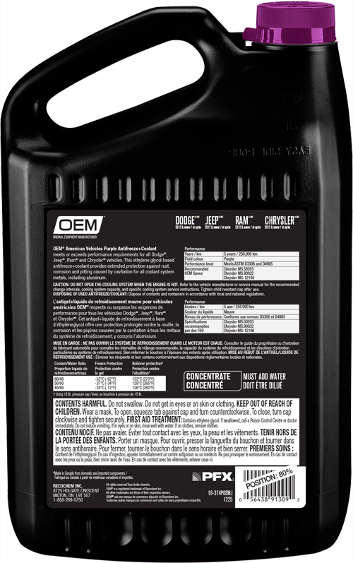 Antigel + liquide de refroidissement mauve pour véhicules de fabrication américaine
