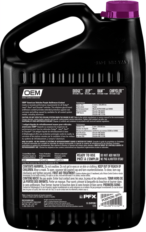 Antigel + liquide de refroidissement mauve pour véhicules de fabrication américaine